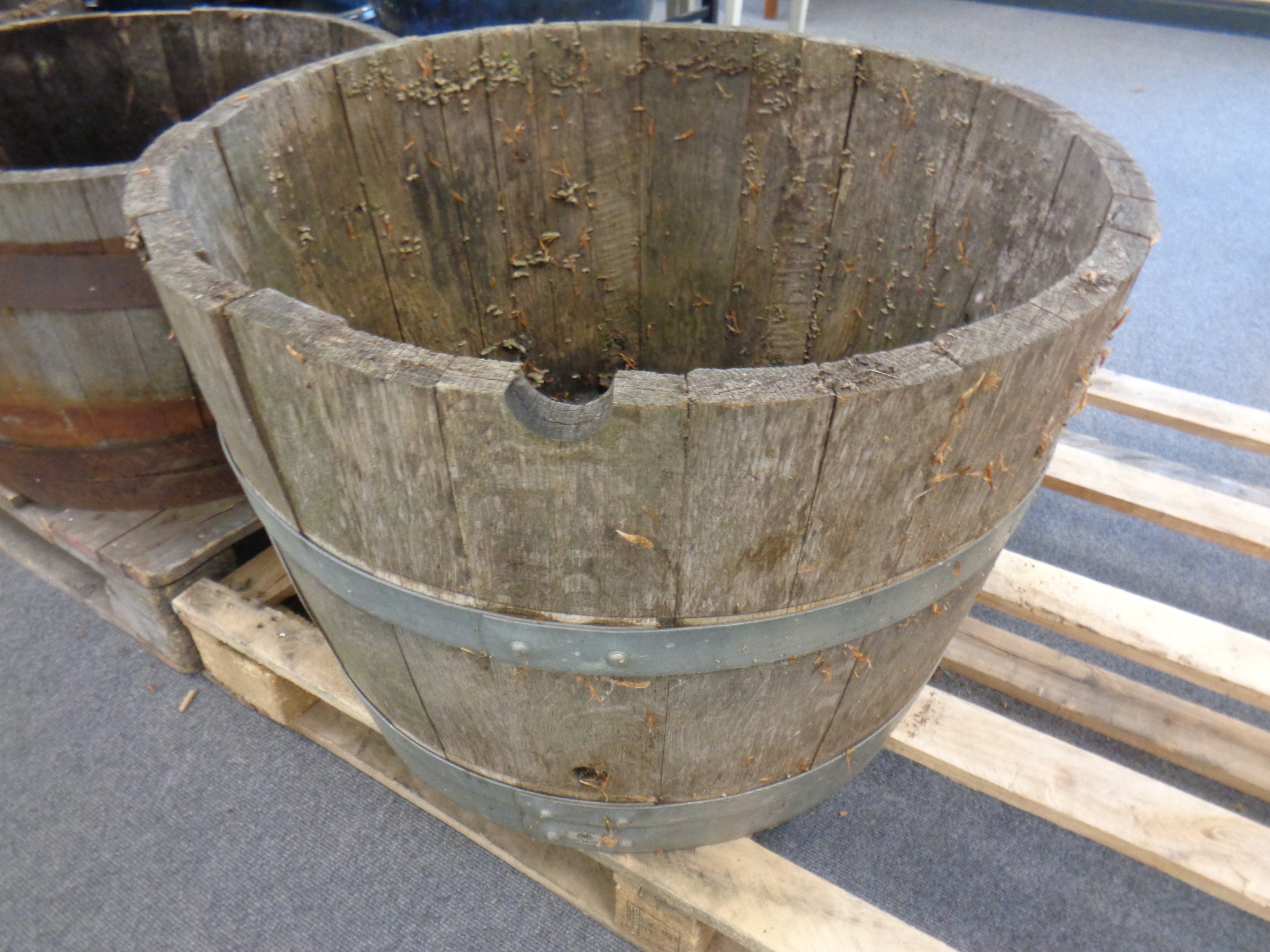 A oak coopered barrel planter