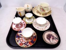 A tray containing assorted ceramics to include four pieces of Bunnykins nursery china,