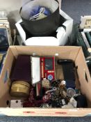 A box of costume jewellery, jewellery boxes, Chinese writing set,