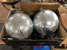 A pair of disco balls together with a pair of Chauvet LED pin spot lights