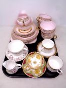 A tray containing twenty pieces of Tuscan pink and bone gold tea china together with further china
