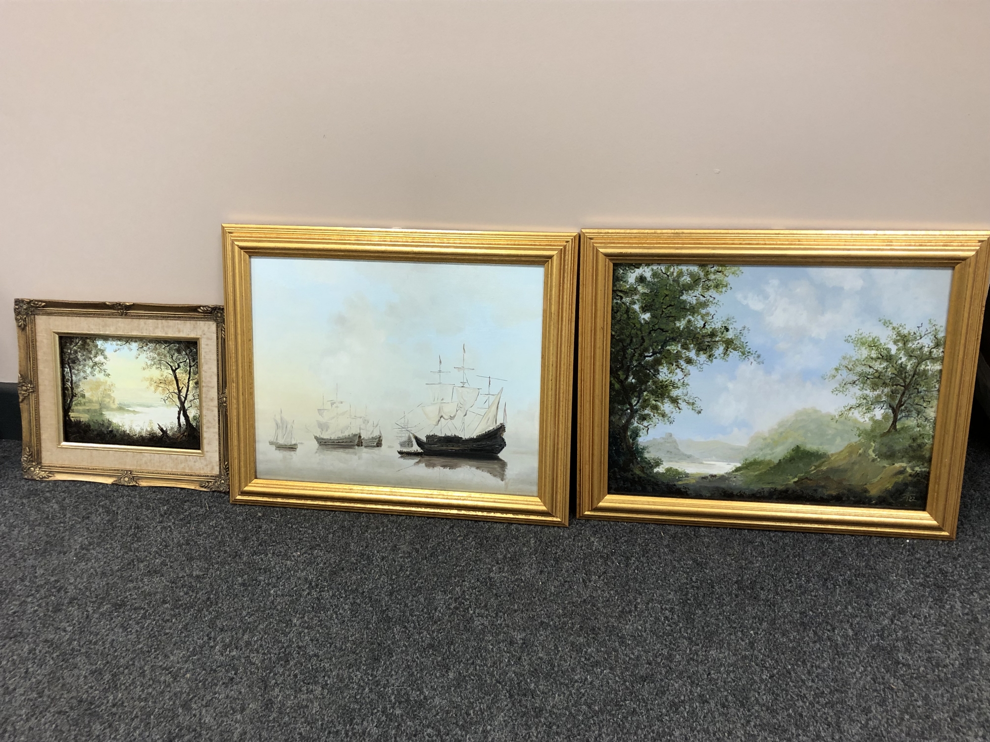 20th century school : tall ships at sea, oil on board.