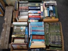 6 boxes containing books to include readers digest, leather bound volume Shakespeare,