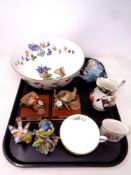 A tray of assorted ceramics to include Mei Lin Li Bowl of 100 Butterflies, issued by Franklin Mint,