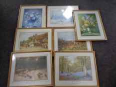 Seven gilt framed prints to include Heywood Hardy hunting scenes,