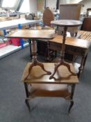 A 19th century inlaid mahogany two-tier occasional table on cabriole legs together with two wine