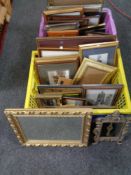 Two crates containing a large quantity of assorted picture frames, photo frames, gilt framed mirror,