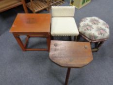 A Chinese style side table together with a hexagonal stool,