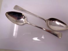 Two Georgian Newcastle silver serving spoons (hallmarks rubbed) CONDITION REPORT:
