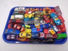 A tray of 20th and 21st century play worn die cast vehicles including Matchbox,