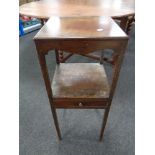 An early Victorian mahogany square washstand fitted a drawer