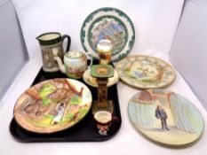 A tray containing ten pieces of Royal Doulton china to include Hamlet plate,