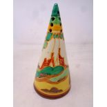 A Clarice Cliff Bizarre Fantasque 'Secret's pattern conical sugar sifter,