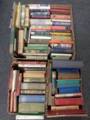 Three boxes containing antique and later books to include novels, practical cookery,