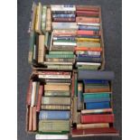Three boxes containing antique and later books to include novels, practical cookery,