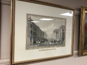 After John Wilson Carmichael : Grey Street, Newcastle on Tyne, lithograph, 25 cm x 36 cm, framed.
