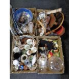 Four boxes containing miscellanea to include antique and later ceramics, mugs, glassware, ornaments,