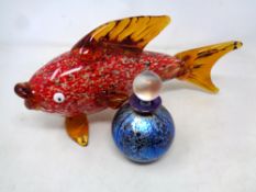 A Venetian glass Koi fish together with a Isle of White paperweight