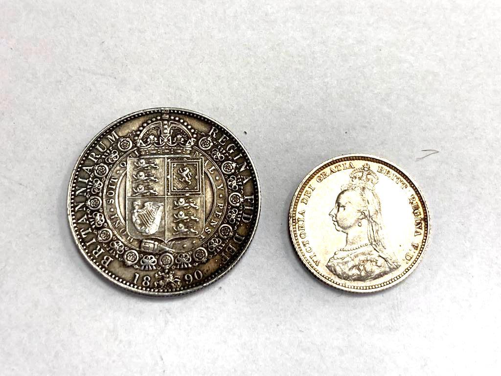 An 1887 shilling and an 1890 florin