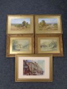 A Byron Dawson print : Old shops, Percy Street, in mount and gilt frame,