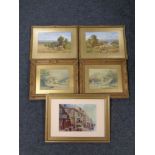 A Byron Dawson print : Old shops, Percy Street, in mount and gilt frame,