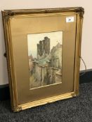 Stanley Brinton : Coastal Ruins, watercolour, signed, dated 1917, 25 cm x 16 cm,