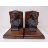 A pair of Edwardian oak bookends with Shakespeare bronze busts. Height 13.