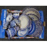 A box containing 19th century and later blue and white wear to include meat plates, dinner plates,