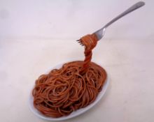 Geoffrey Rose for Frozen Moments : Spaghetti with fork, circa 1980, height 21cm.