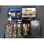 One metal and two plastic tool boxes containing a large quantity of assorted hand tools