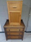 A mid 20th century three drawer chest together with a pot cupboard.