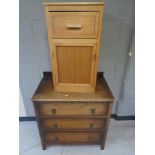 A mid 20th century three drawer chest together with a pot cupboard.