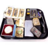 A tray containing miscellany to include Ringtons die cast vehicles, compact cigarette case,