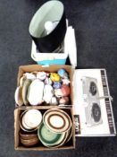 Two boxes containing miscellaneous ceramics include Denby dinner ware,