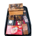 A tray containing small coin collectors chest together with a large quantity of assorted coins to