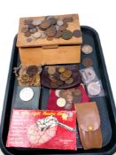 A tray containing small coin collectors chest together with a large quantity of assorted coins to