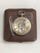 An antique silver fusee pocket watch in carrying case CONDITION REPORT: In going