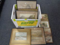 A box containing ten 1920s/1930s Stanley Brinton watercolours and pencil drawings to include Old