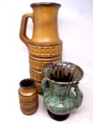 A West German vase with handle, height 45 cm,