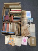 Two boxes containing antiquarian and later books, sketch books, Royal family ephemera,