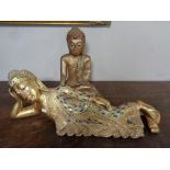 Two gilt wood Buddha's with mosaic decoration