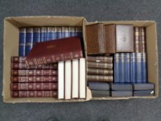 Two boxes containing Dickens and H G Wells books together with encyclopedia,