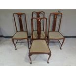 Two pairs of Edwardian inlaid mahogany chairs