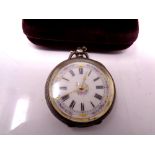 A continental silver cased lady's fob watch with enamel dial (cased)
