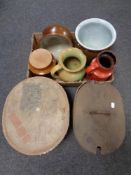 A box containing stone ware crock pot and bowl, Hornsey storage jar, West German vase,