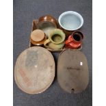 A box containing stone ware crock pot and bowl, Hornsey storage jar, West German vase,