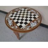 An Indian bone inlaid tripod occasional table with chessboard top by Sandeep Handicrafts (labelled