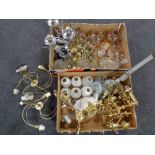 Two boxes containing a large quantity of assorted strip lights, light fittings,