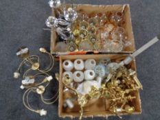 Two boxes containing a large quantity of assorted strip lights, light fittings,