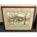 Stanley Brinton : Seaton Farm, Northumberland, watercolour, signed, dated 1947, 25 cm x 34 cm,